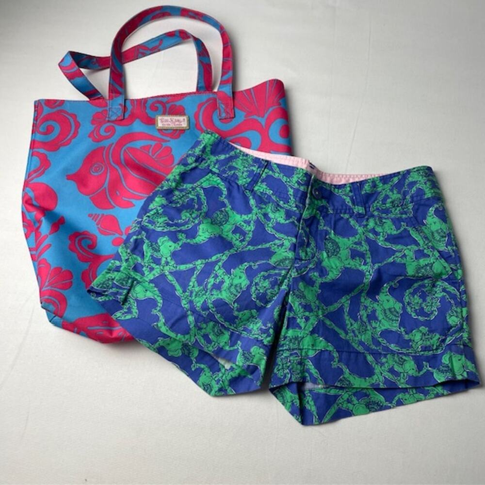 Lilly Pulitzer Elephant Print Shorts Blue Green Prep Bundle Size 4 Palm Beach